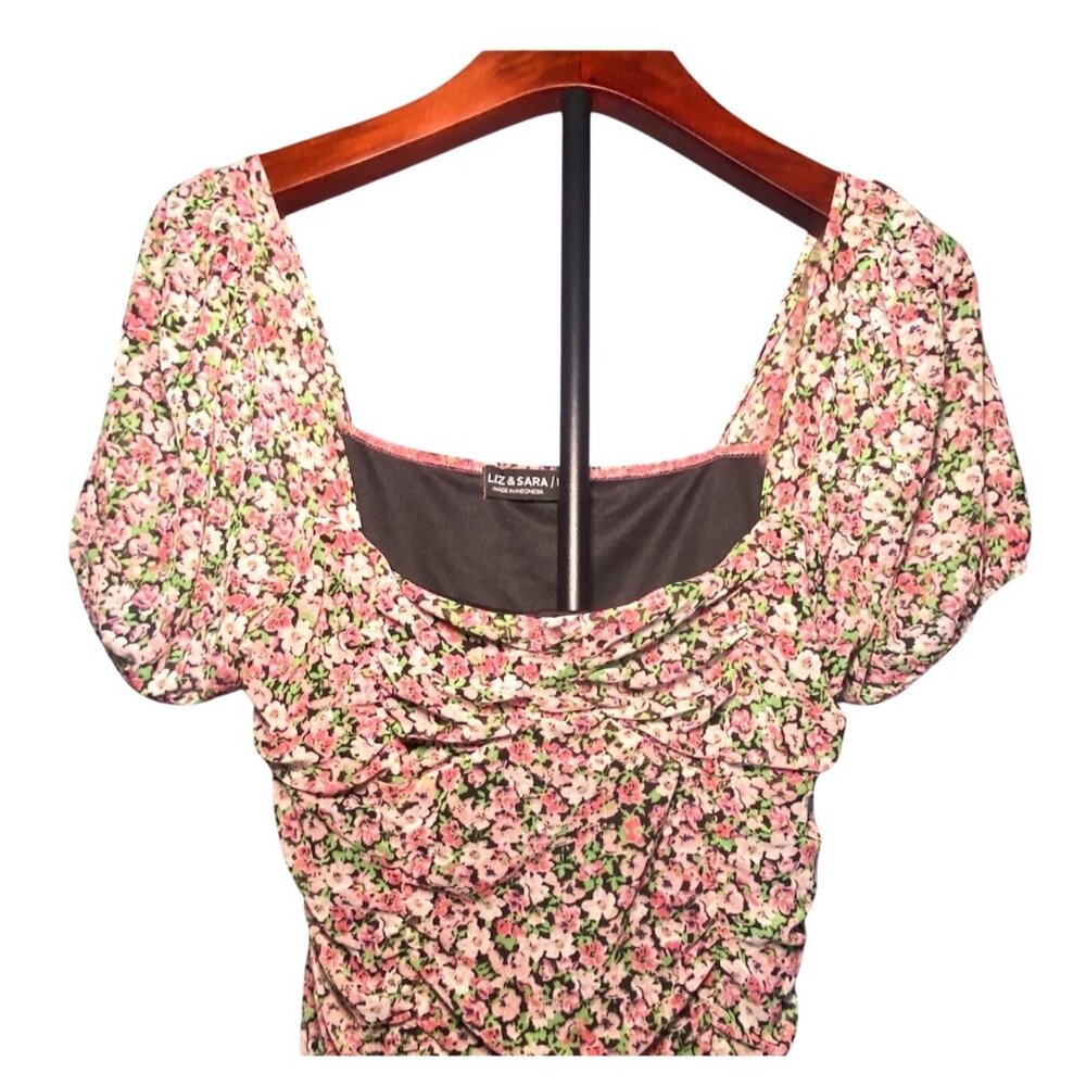 Floral Puff Sleeve Ruched Mini Dress Coquette‎ Babydoll Fairy Party Celebrate